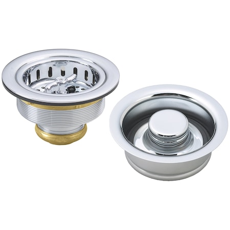 Westbrass Wing Nut Style Large Kitchen Basket Strainer W/ InSinkErator Style Disposal Flange & Stopper in Poli D2155-26